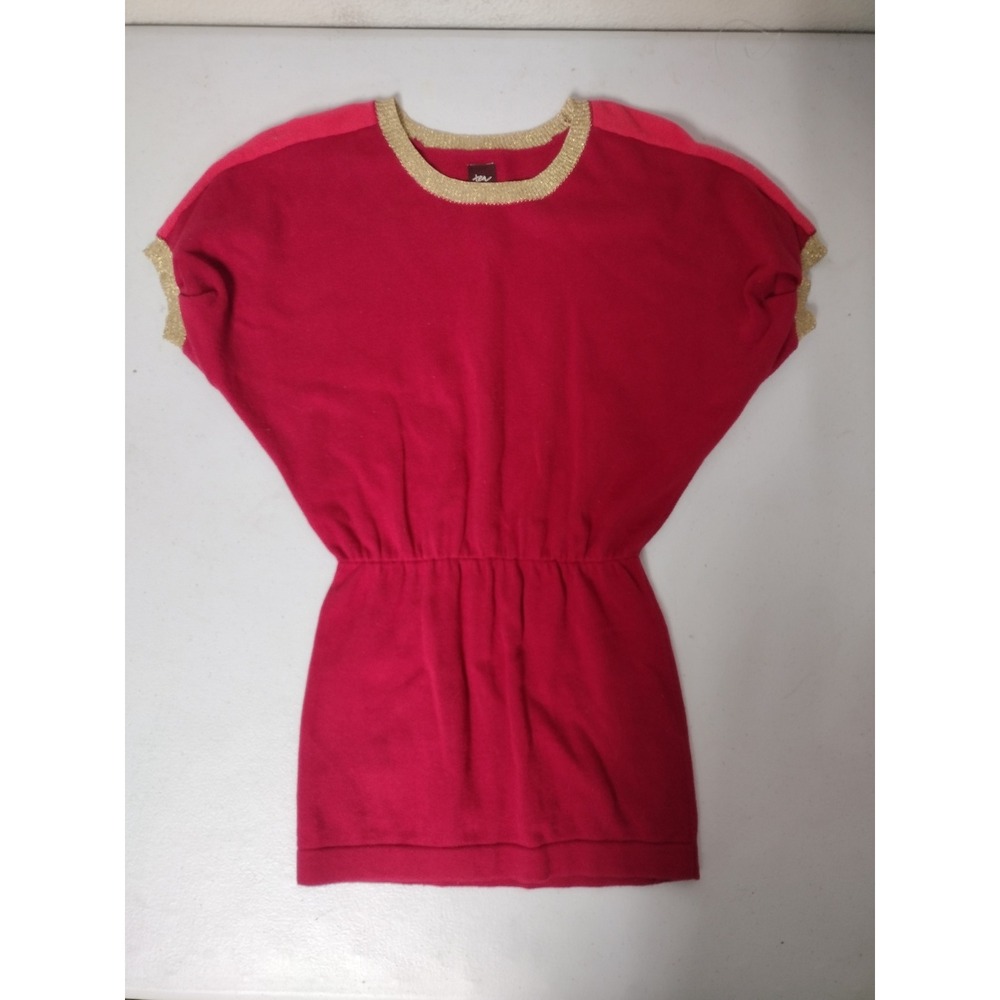 Tea Collection Girls‎ Red Pink Gold Metallic Knit Sweater Dress Size 5 Holiday